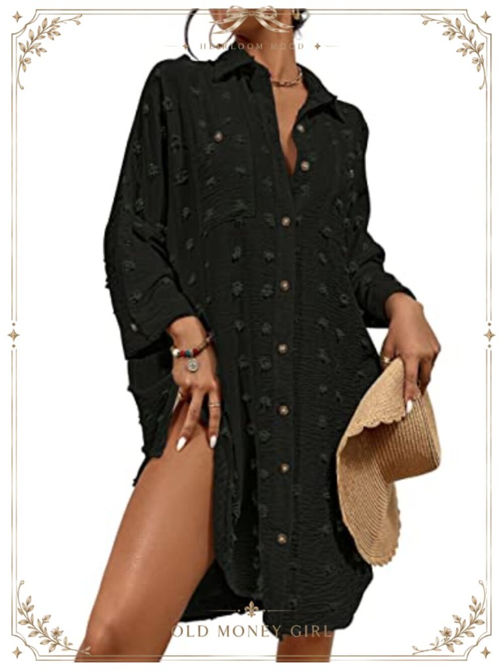 Women's Rayon Swimsuit Cover Up Button Down Shirt Dress Beach Long Sleeve
